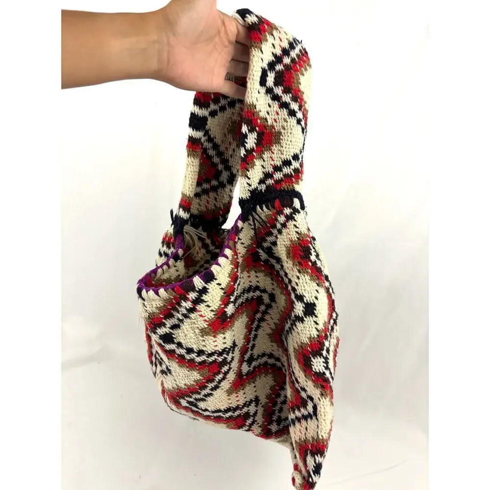 VTG Handmade Crocheted Hand Woven Purse Zigzag‎
